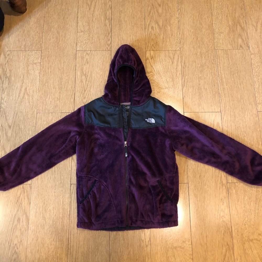 Purple soft fleece north face jacket with hood